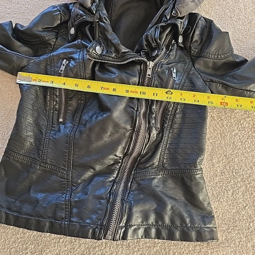 Free‎ People Soft Leather Jacket Moto Bomber Detachable Hood Black Size 4